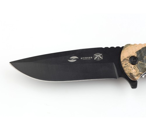Нож складной Stinger, 92 мм (чёрный), рукоять: пластик (камуфляж), картонная коробка