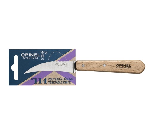 Нож для чистки овощей Opinel №114, деревянная рукоять, нержавеющая сталь, блистер, 001923