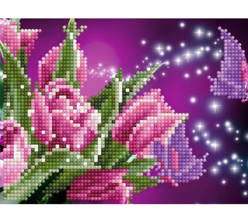 Картина мозаикой 15х20 РОЗОВЫЕ ТЮЛЬПАНЫ (17 цветов)