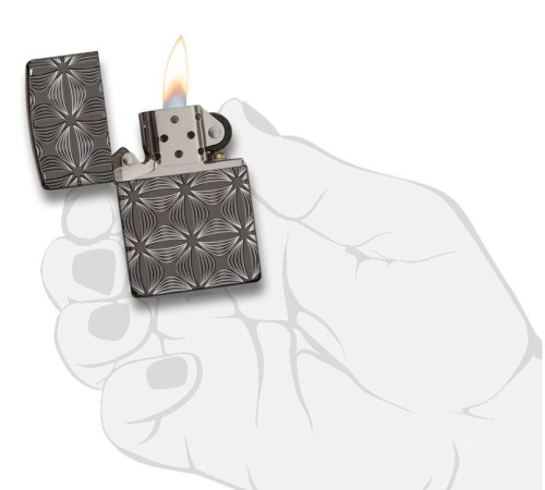 Зажигалка ZIPPO Armor® с покрытием Black Ice®, латунь/сталь, чёрная, глянцевая, 37х13x58 мм