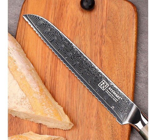 Нож из дамасской стали для хлеба Keemake 8 Inch Bread Knife, бежевый