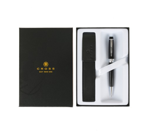 Подарочный набор Cross: шариковая ручка Cross Bailey Black Lacquer с чехлом для ручки