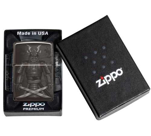 Зажигалка ZIPPO Knight  Fight с покрытием High Polish Black, латунь/сталь, чёрная, 38x13x57 мм