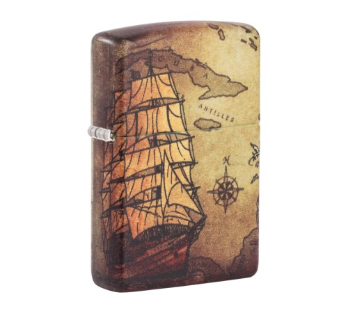 Зажигалка Zippo Pirate Ship с покрытием White Matte, латунь/сталь, белая, матовая, 38x13x57 мм