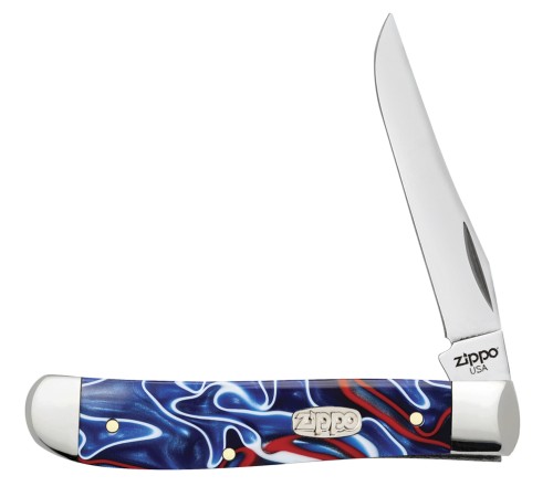 Нож перочинный ZIPPO Patriotic Kirinite Smooth Mini Trapper, 89 мм, синий + ЗАЖИГАЛКА ZIPPO 207
