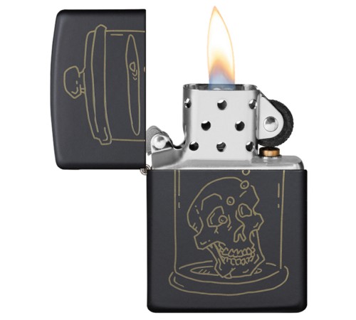 Зажигалка ZIPPO Skull Design с покрытием Black Matte, латунь/сталь, чёрная, матовая, 38x13x57 мм