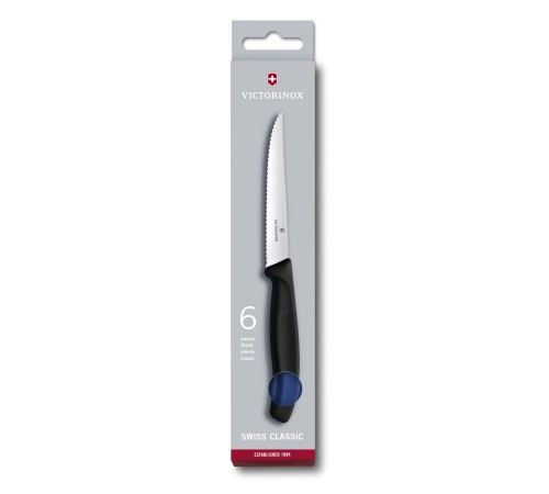 Набор из 6 ножей для стейков VICTORINOX SwissClassic, 11 см, волнистая заточка, синяя рукоять