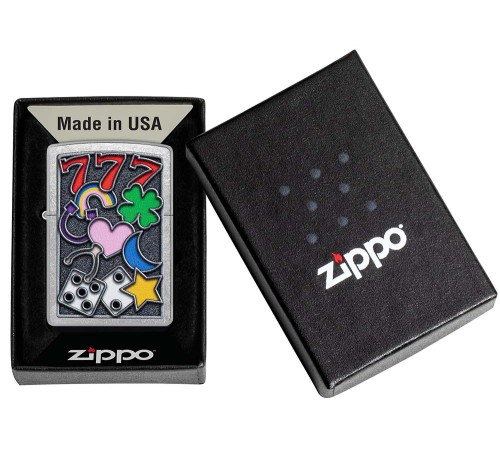 Зажигалка ZIPPO All Luck с покрытием Street Chrome, латунь/сталь, серебристая, 38x13x57 мм