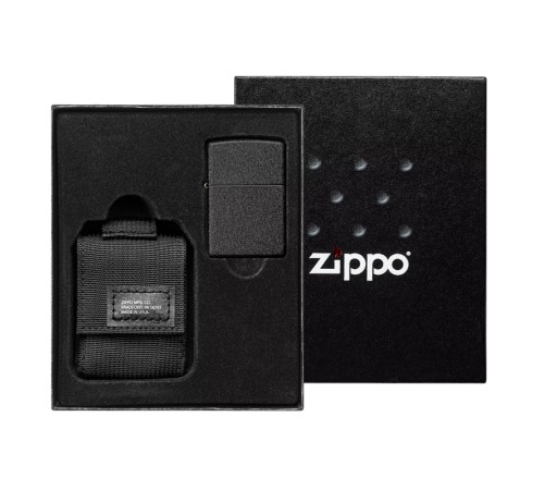 Набор ZIPPO: чёрная зажигалка Black Crackle® и чёрный нейлоновый чехол, в подарочной коробке