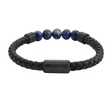 Браслет ZIPPO Leather Bracelet with Charms, с шармами, чёрно-синий, кожа/сталь/лазурит, 22 см