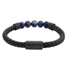 Браслет ZIPPO Leather Bracelet with Charms, с шармами, чёрно-синий, кожа/сталь/лазурит, 22 см