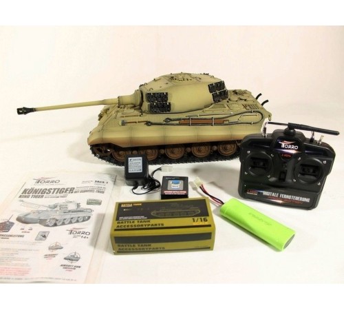 Р/У танк Torro King Tiger (башня Henschel) 1/16 2.4G, ИК-пушка, деревянная коробка