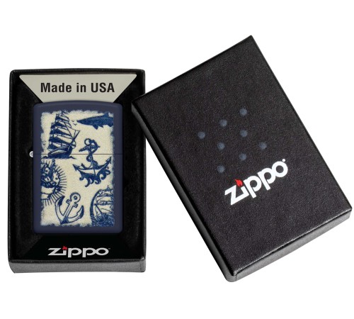 Зажигалка ZIPPO Nautical Design с покрытием Navy Matte, латунь/сталь, синяя, матовая, 38x13x57 мм