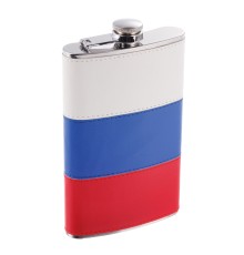 Фляга S.Quire 0,27 л, сталь+искусственная кожа, бело-сине-красная