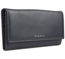 Кошелёк женский BUGATTI Lady Top, тёмно-синий, натуральная воловья кожа, 20х2,5х10,5 см