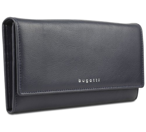 Кошелёк женский BUGATTI Lady Top, тёмно-синий, натуральная воловья кожа, 20х2,5х10,5 см