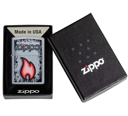 Зажигалка ZIPPO Flame Design с покрытием Street Chrome, латунь/сталь, серебристая, 38x13x57 мм