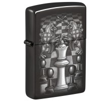 Зажигалка ZIPPO Chess Design с покрытием High Polish Black, латунь/сталь, черная, 38x13x57 мм