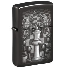 Зажигалка ZIPPO Chess Design с покрытием High Polish Black, латунь/сталь, черная, 38x13x57 мм