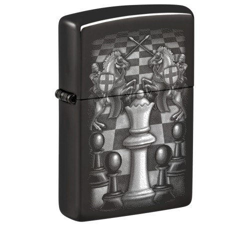 Зажигалка ZIPPO Chess Design с покрытием High Polish Black, латунь/сталь, черная, 38x13x57 мм