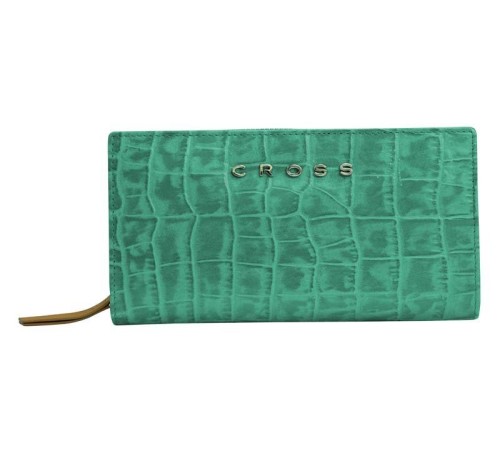 Клатч-кошелёк Cross Bebe Coco, кожа наппа фактурная, цвет зелёный/рыжий, 18 х 10 х 3 см