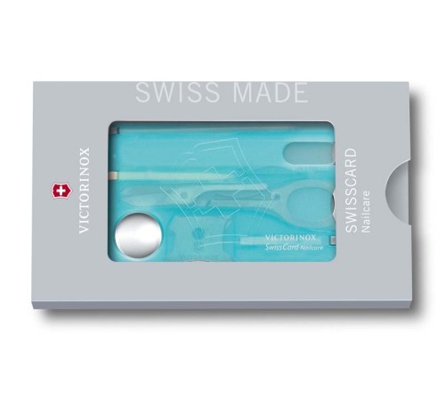 Швейцарская карточка VICTORINOX SwissCard Nailcare, 13 функций, полупрозрачная бирюзовая