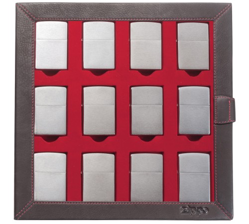 Кейс коллекционера для 12 зажигалок ZIPPO, чёрный, натуральная кожа, 24,5x3x24,5 см