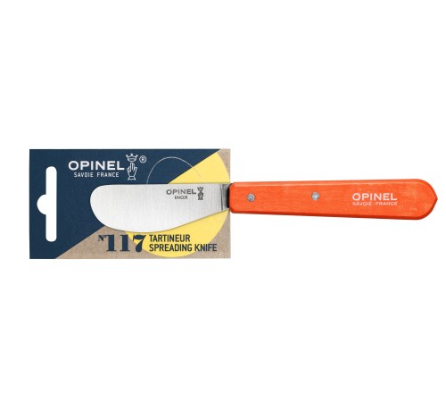 Нож для масла Opinel №117, деревянная рукоять, блистер, нержавеющая сталь, оранжевый, 001936