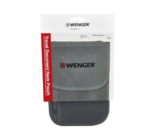 Чехол для документов WENGER на шею с системой защиты данных RFID, серый, полиэстер