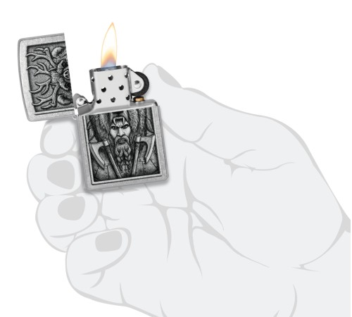 Зажигалка ZIPPO Barbarian Design с покрытием Street Chrome, латунь/сталь, серебристая, 38x13x57 мм