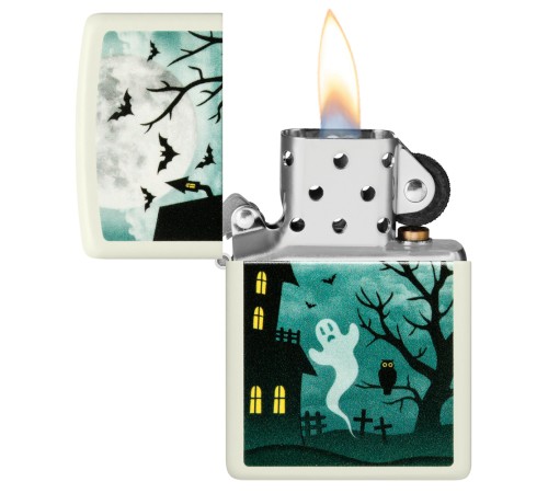 Зажигалка ZIPPO Spooky Design с покрытием Glow In The Dark Green, латунь/сталь, белая, 38x13x57 мм