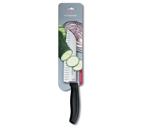 Нож сантоку VICTORINOX SwissClassic, рифлёное лезвие 17 см, чёрный, в картонном блистере