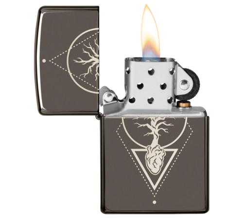 Зажигалка ZIPPO Heart of Tree с покрытием Black Ice®, латунь/сталь, чёрная, глянцевая, 38x13x57 мм