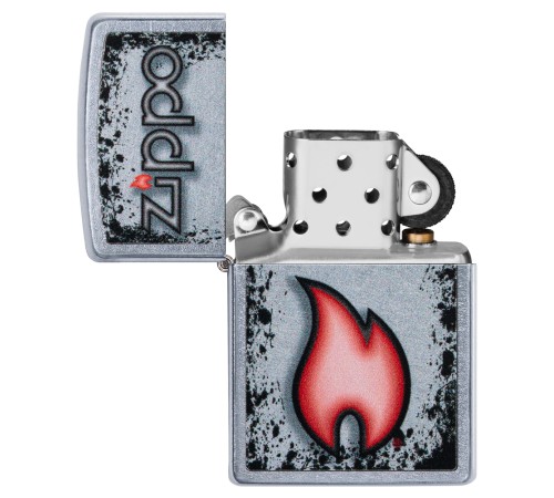 Зажигалка ZIPPO Flame Design с покрытием Street Chrome, латунь/сталь, серебристая, 38x13x57 мм