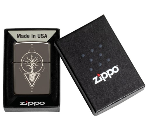 Зажигалка ZIPPO Heart of Tree с покрытием Black Ice®, латунь/сталь, чёрная, глянцевая, 38x13x57 мм