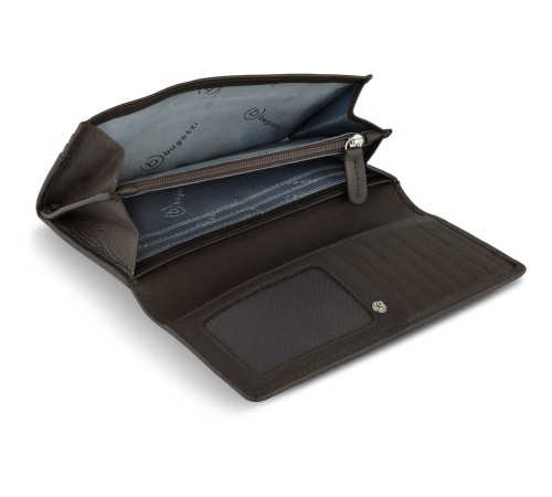 Кошелёк женский BUGATTI Banda, с защитой RFID, коричневый, кожа козы/полиэстер, 18,5х2,5х9,5 см