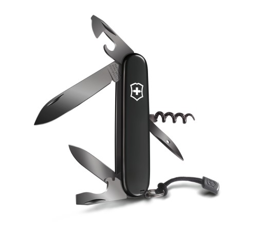 Нож перочинный VICTORINOX Spartan Onyx Black, 91 мм, 12 функций, чёрный, со шнурком в комплекте
