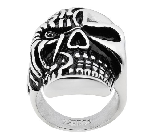 Кольцо ZIPPO, серебристое, в форме черепа, нержавеющая сталь, 2,3x3,3x0,5 см, диаметр 19,1 мм