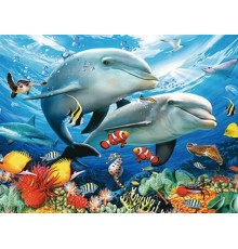 Алмазная мозаика 15х20 ДЕЛЬФИНЫ В МОРЕ (7 цветов)