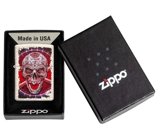 Зажигалка ZIPPO Skull Design с покрытием Mercury Glass, латунь/сталь, белая, 38x13x57 мм