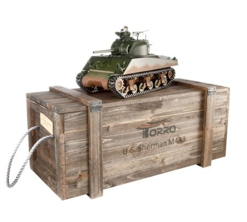 Р/У танк Torro Sherman M4A3, 1/16  2.4G, ИК-пушка, деревянная коробка