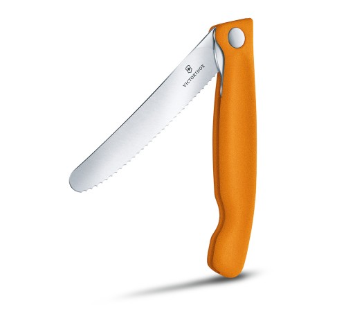 Нож для овощей VICTORINOX SwissClassic, складной, лезвие 11 см с волнистой кромкой, оранжевый