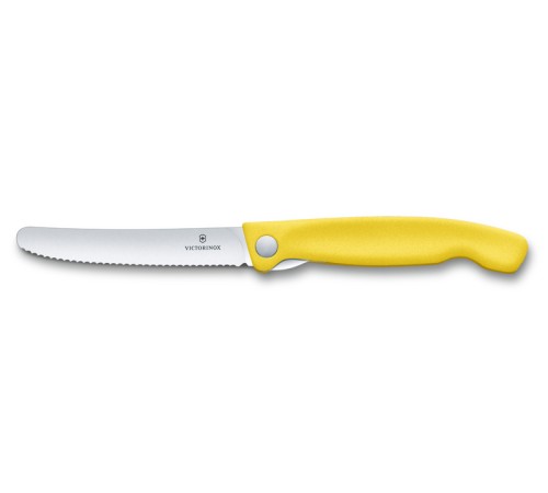 Нож для овощей VICTORINOX SwissClassic, складной, лезвие 11 см с волнистой заточкой, жёлтый