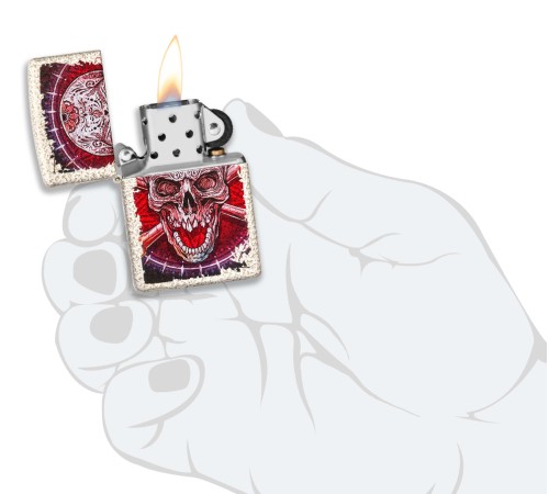 Зажигалка ZIPPO Skull Design с покрытием Mercury Glass, латунь/сталь, белая, 38x13x57 мм