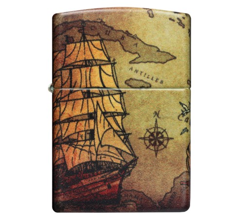 Зажигалка Zippo Pirate Ship с покрытием White Matte, латунь/сталь, белая, матовая, 38x13x57 мм