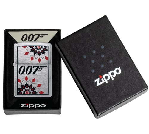 Зажигалка ZIPPO James Bond™ с покрытием Brushed Chrome, латунь/сталь, серебристая, 38x13x57 мм