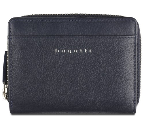 Кошелёк женский BUGATTI Lady Top, на молнии, тёмно-синий, натуральная воловья кожа, 12х2,5х9 см