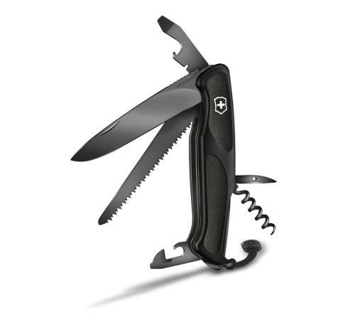 Нож перочинный VICTORINOX RangerGrip 55 Onyx Black, 130 мм, 12 функций, с фиксатором лезвия, чёрный