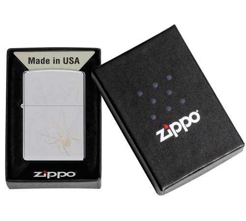 Зажигалка ZIPPO Spider Design с покрытием High Polish Chrome, латунь/сталь, серебристая, 38x13x57 мм