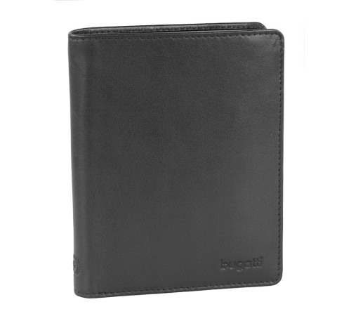 Портмоне BUGATTI Primo, чёрное, натуральная воловья кожа, 10х1,5х12,5 см